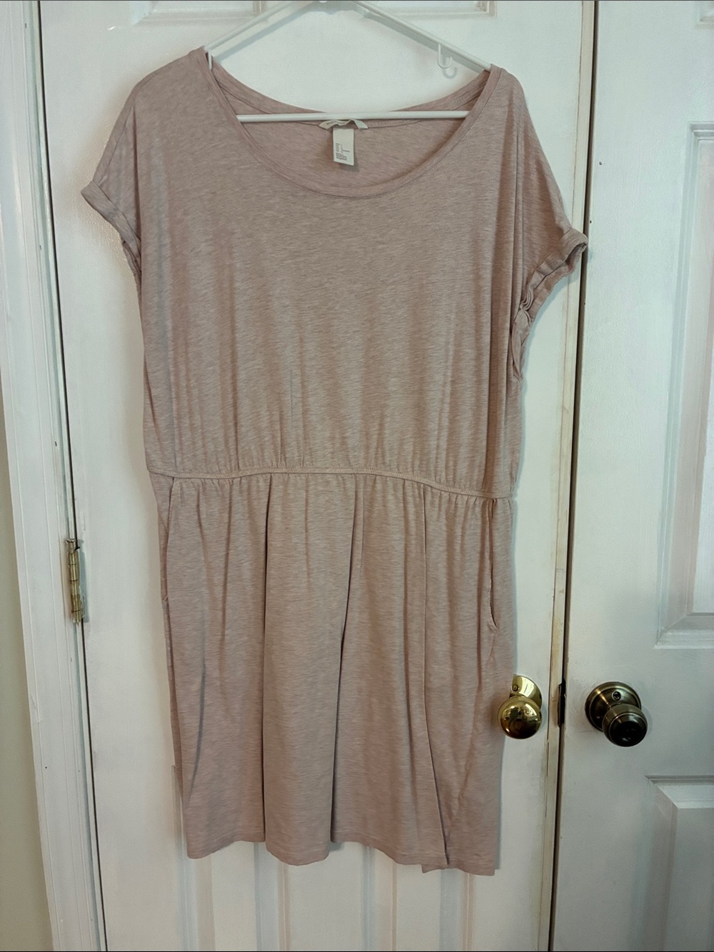 H&M Women's Short Sleeve Gathered Waist Dress - Light Taupe